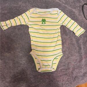 Striped Green and Yellow Frog Print Baby Onesie